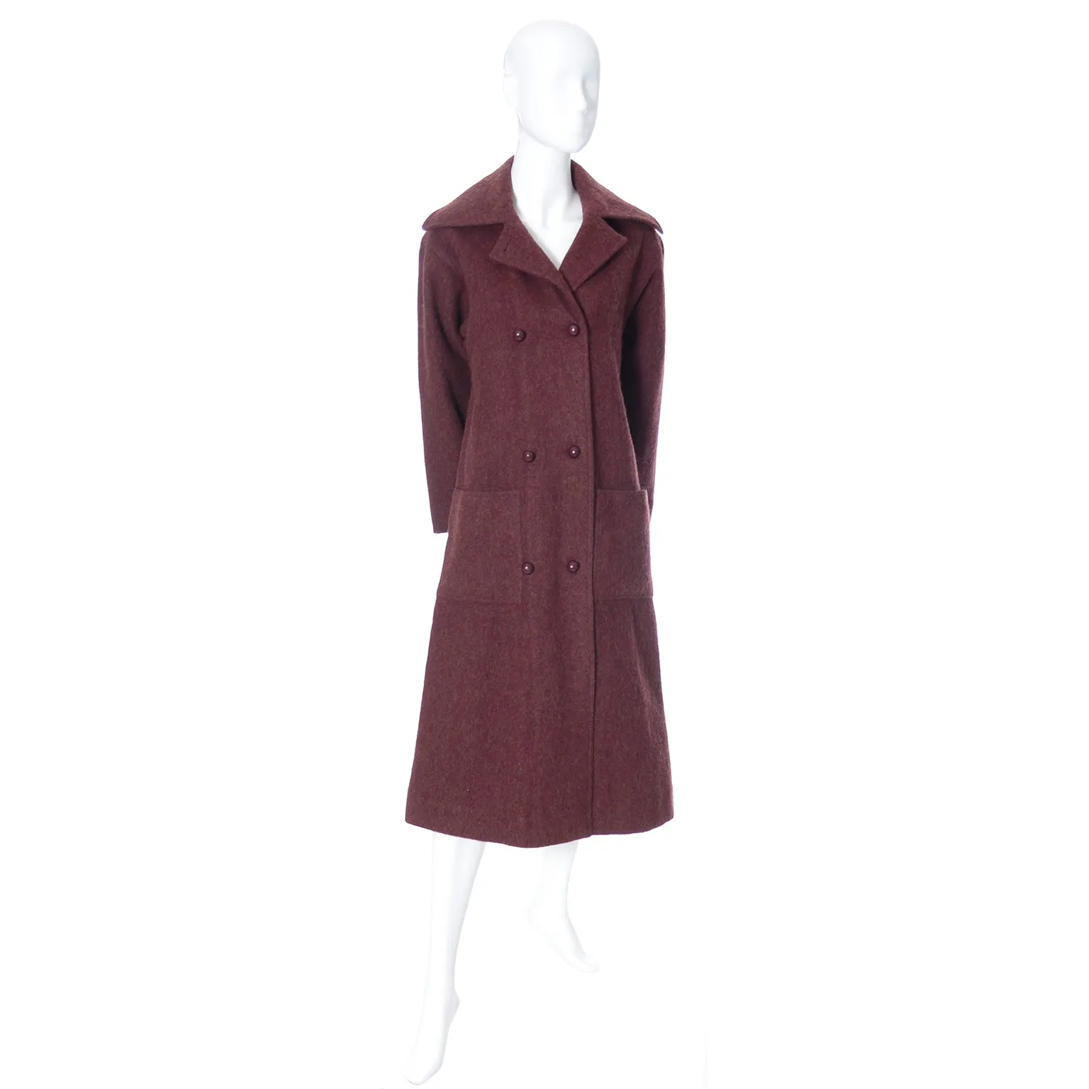 1970s Givenchy Nouvelle Boutique Coat in Burgundy Alpaca Wool