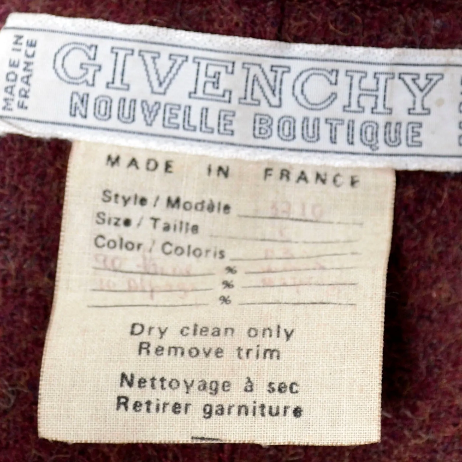 1970s Givenchy Nouvelle Boutique Coat in Burgundy Alpaca Wool