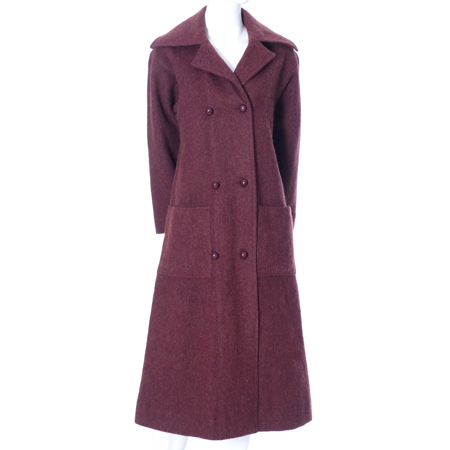 1970s Givenchy Nouvelle Boutique Coat in Burgundy Alpaca Wool