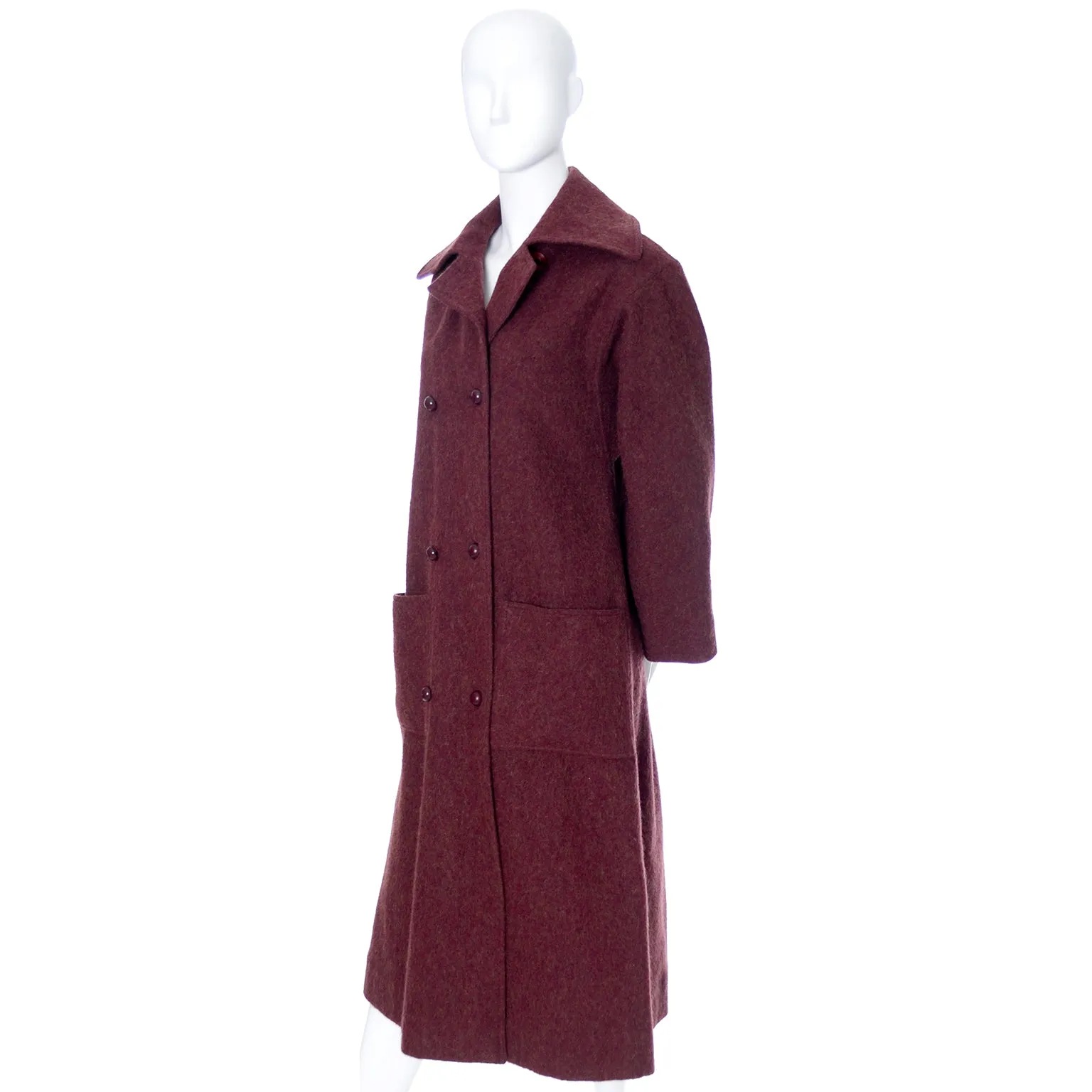 1970s Givenchy Nouvelle Boutique Coat in Burgundy Alpaca Wool