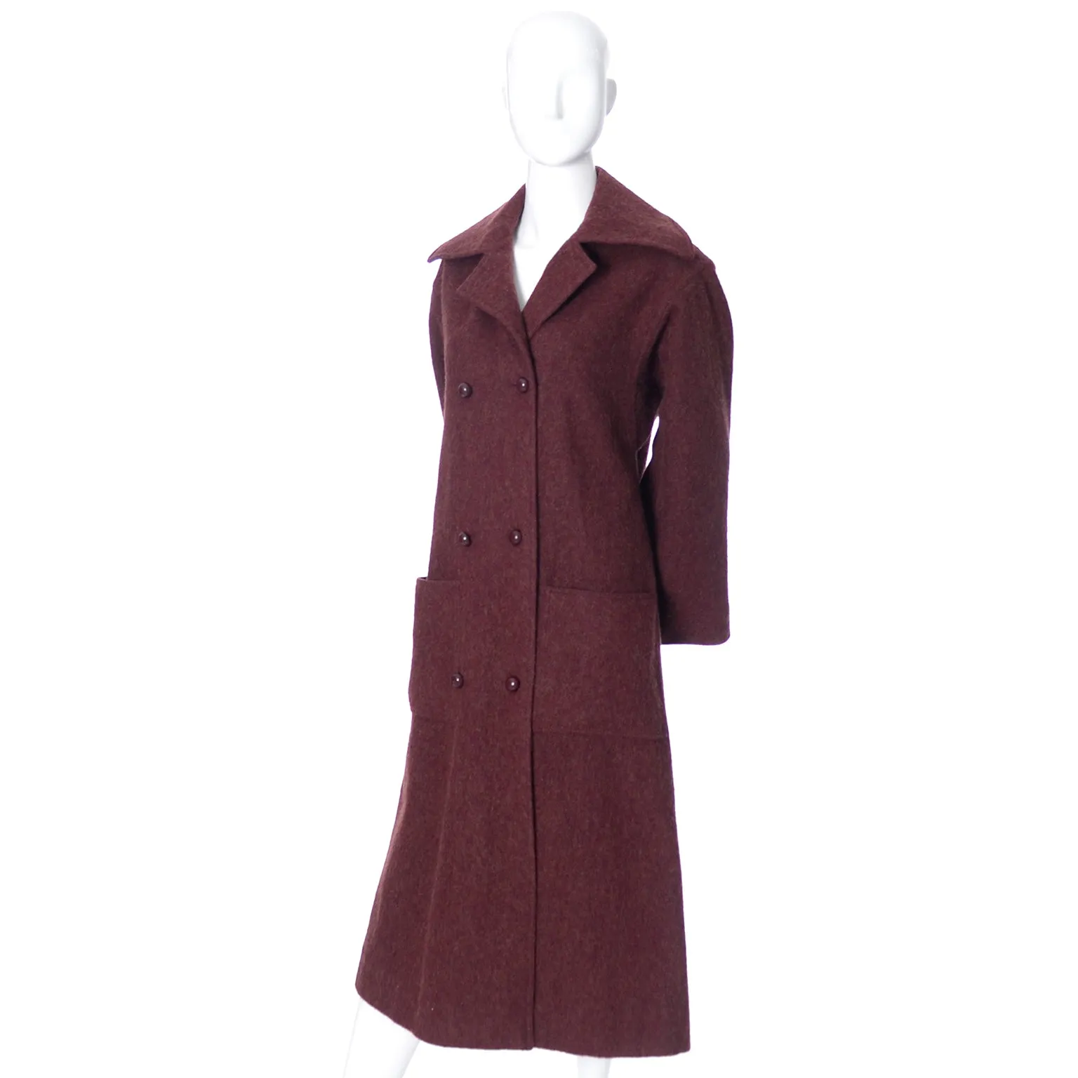 1970s Givenchy Nouvelle Boutique Coat in Burgundy Alpaca Wool