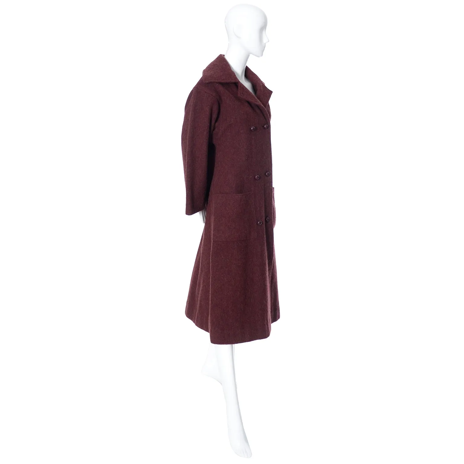 1970s Givenchy Nouvelle Boutique Coat in Burgundy Alpaca Wool