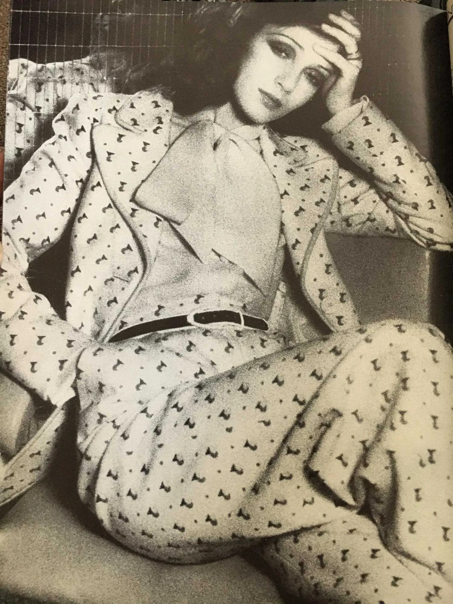 1973 Documented Christian Dior London Art Deco Print Wool Dress