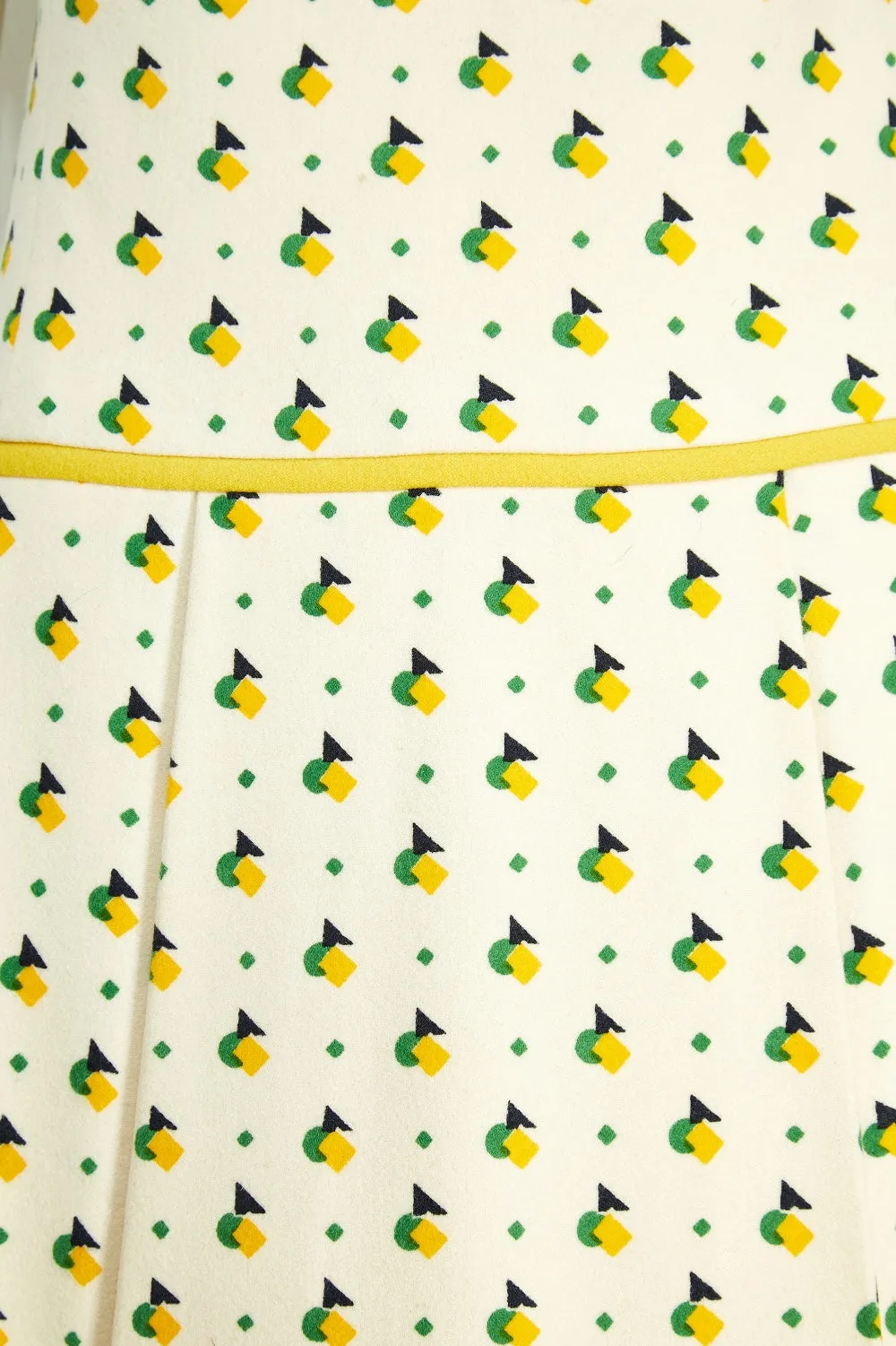 1973 Documented Christian Dior London Art Deco Print Wool Dress