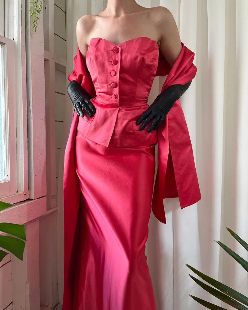 50s Christian Dior Silk Gown & Shawl | XS