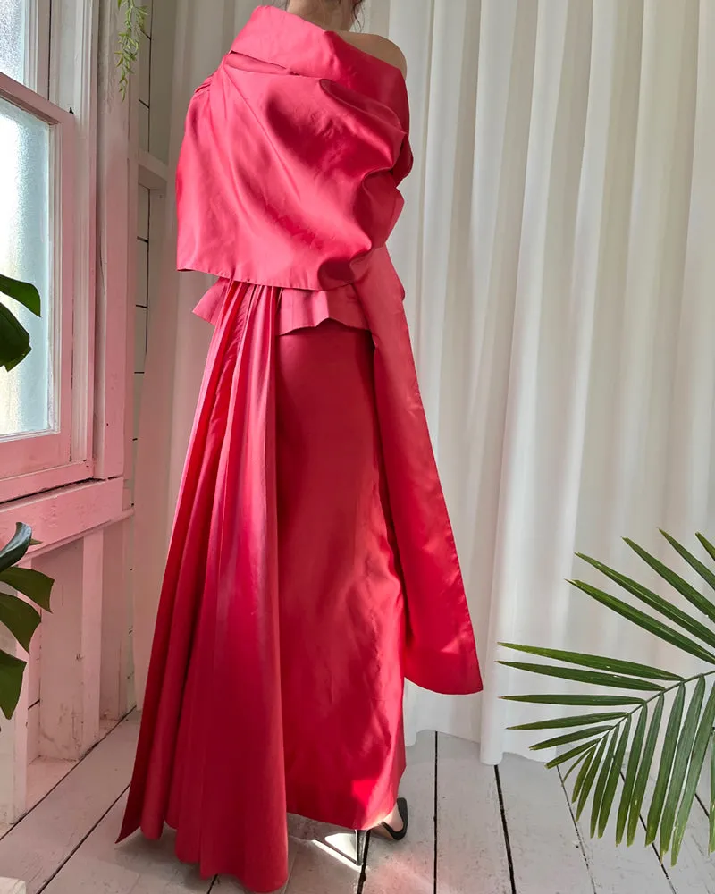 50s Christian Dior Silk Gown & Shawl | XS