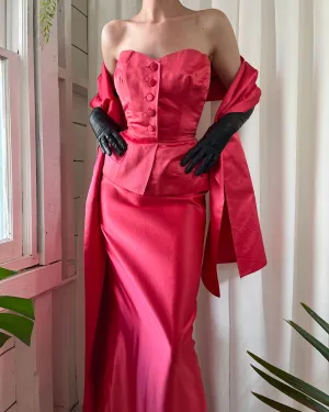 50s Christian Dior Silk Gown & Shawl | XS