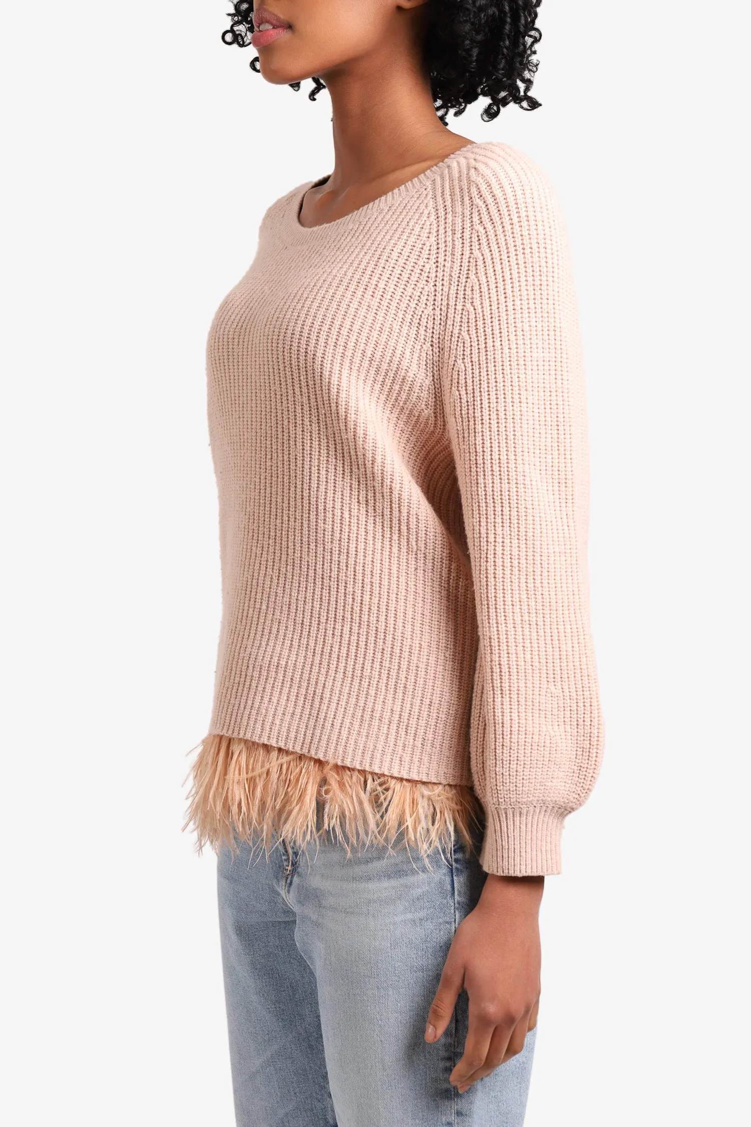 Alice   Olivia Pink Wool Sweater With Ostrich Feathers Size XS