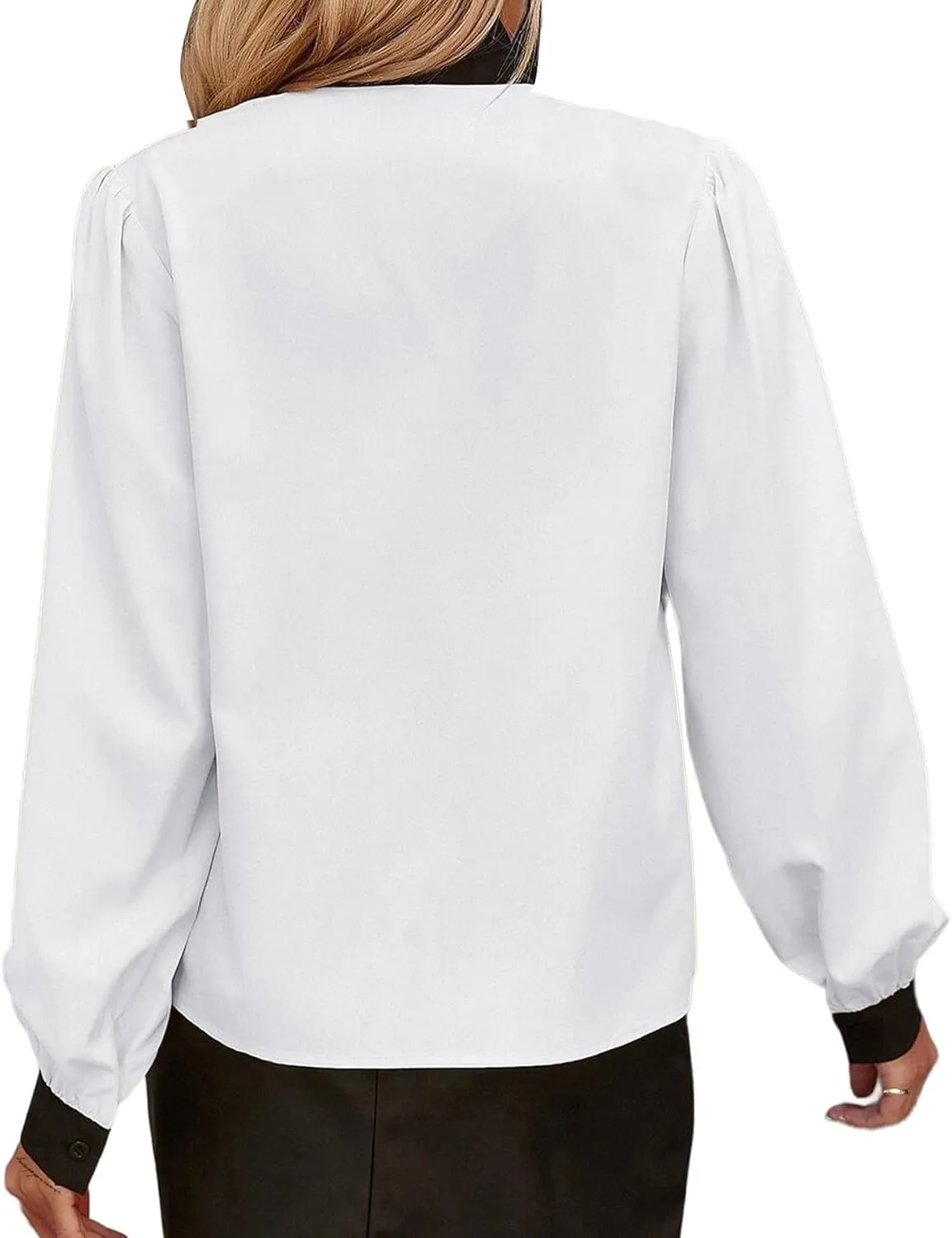 Avanova Women Tie Neck Bishop Long Sleeve Shirts Casual Work Blouses Tops