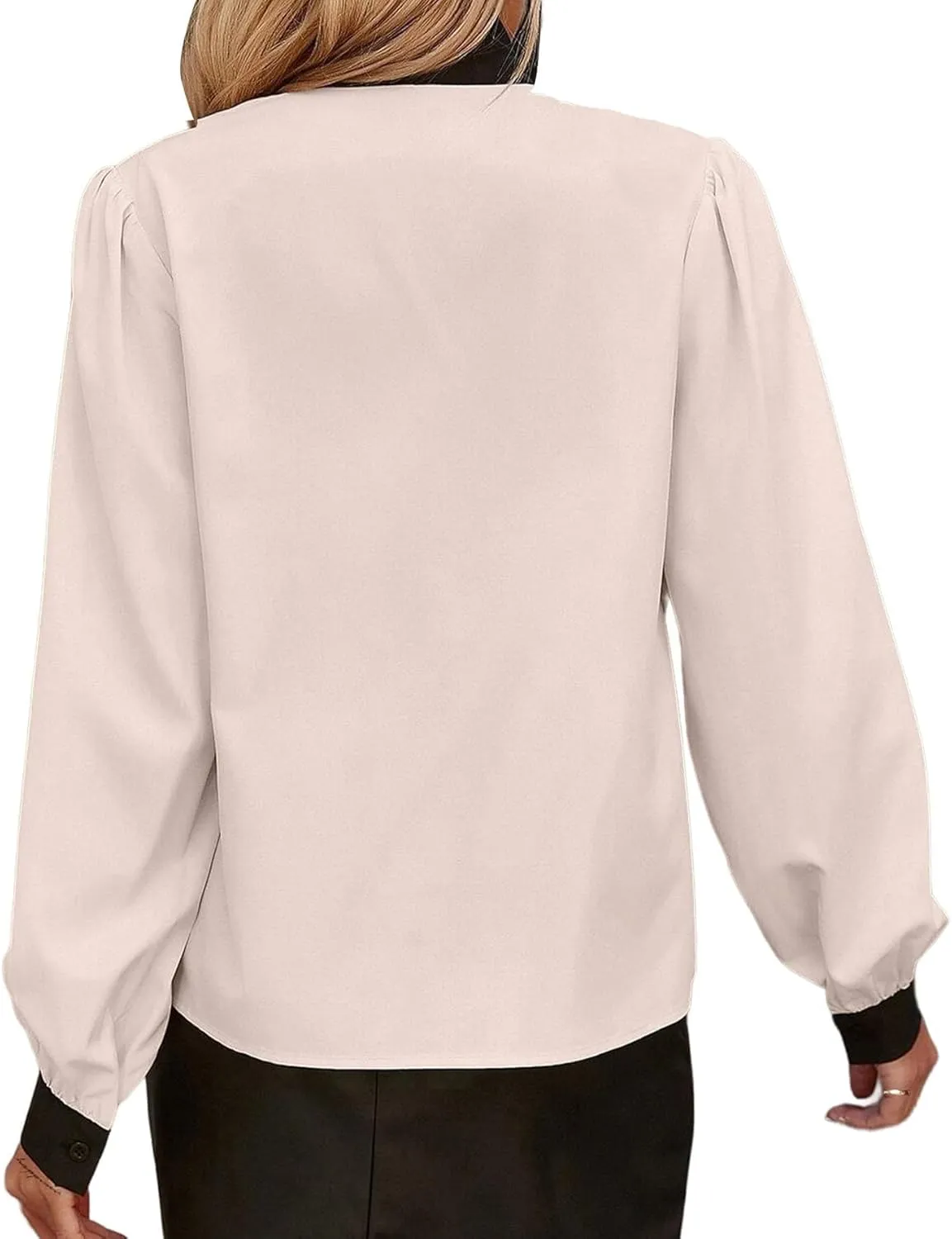 Avanova Women Tie Neck Bishop Long Sleeve Shirts Casual Work Blouses Tops