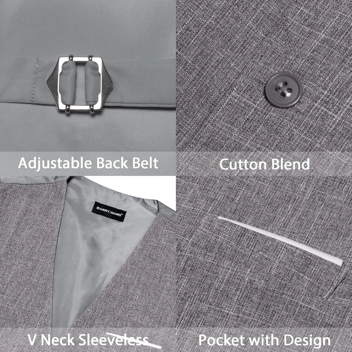 Barry.Wang Mens Plaid Suit Waistcoat Wool Blend Tailored Collar/V-neck 3 Pocket Check Vest Formal/Leisure