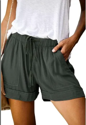 Basoteeuo Womens Shorts Summer Comfy Cotton Elastic Waist Drawstring Casual Shorts with Pockets