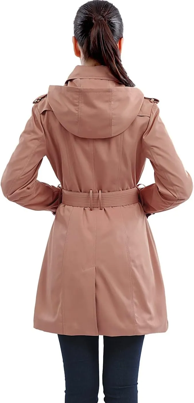 BGSD Women Leah Waterproof Hooded Mid Length Trench Coat