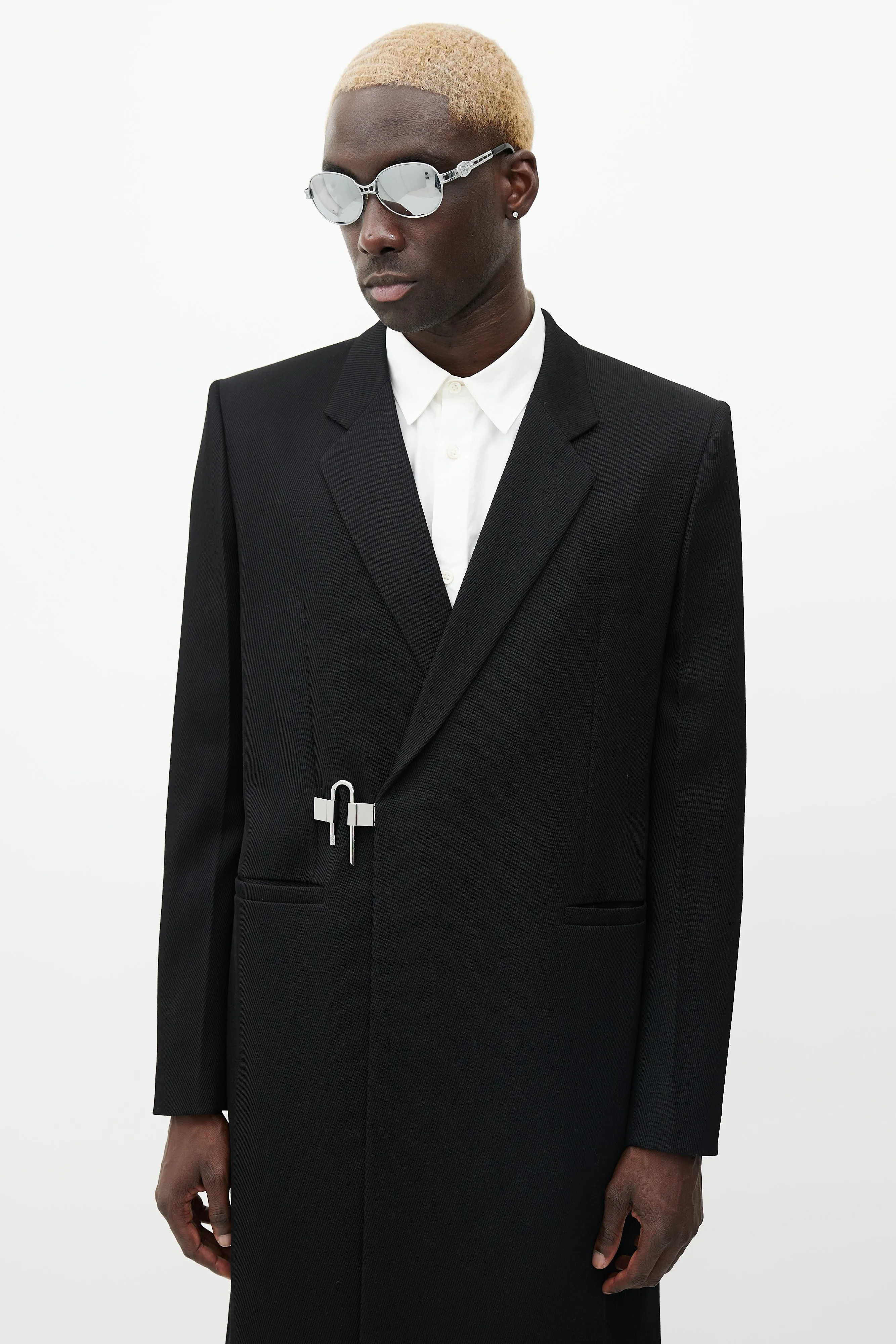 Black & Silver U-Lock Wool Coat