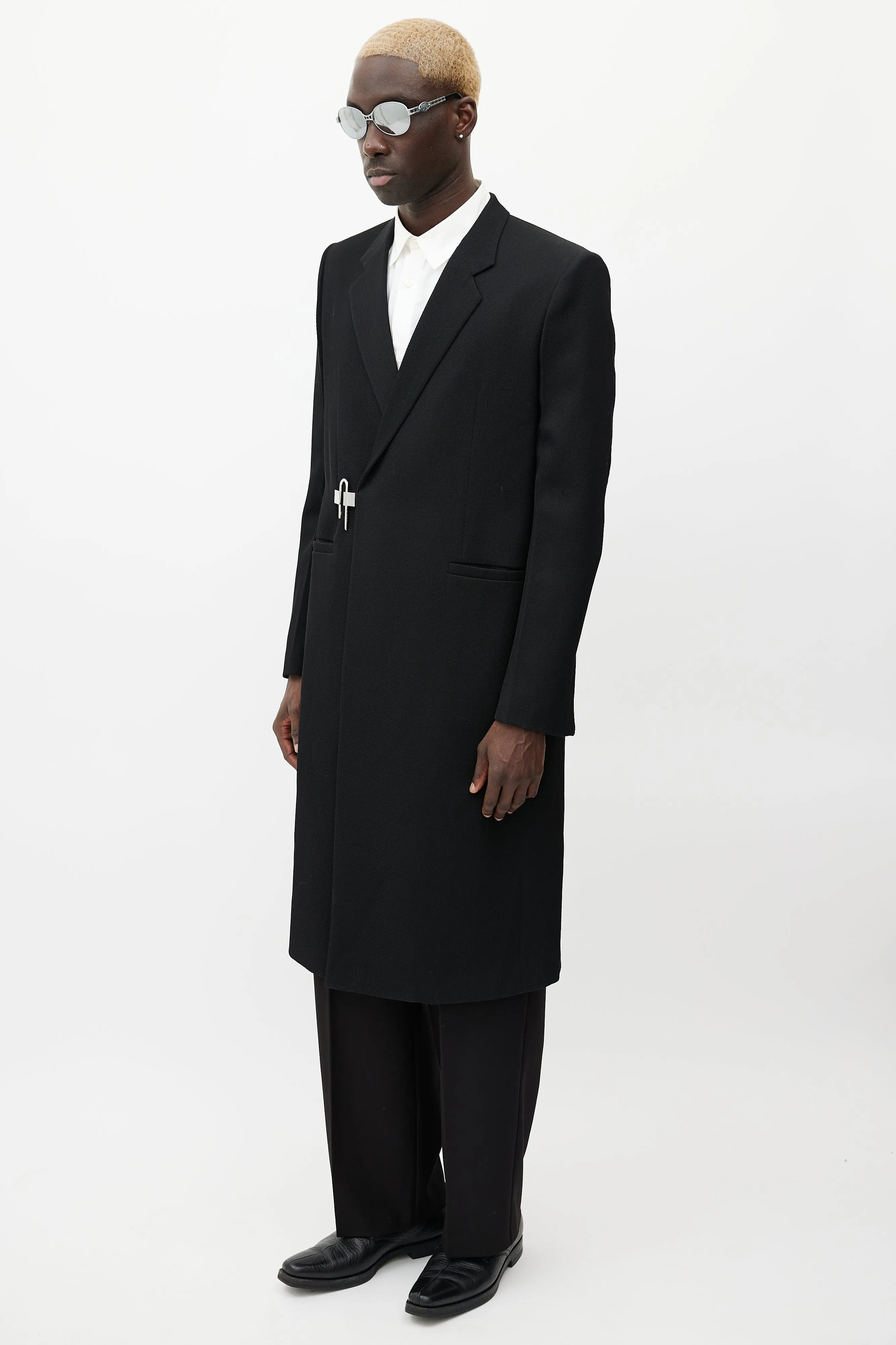 Black & Silver U-Lock Wool Coat