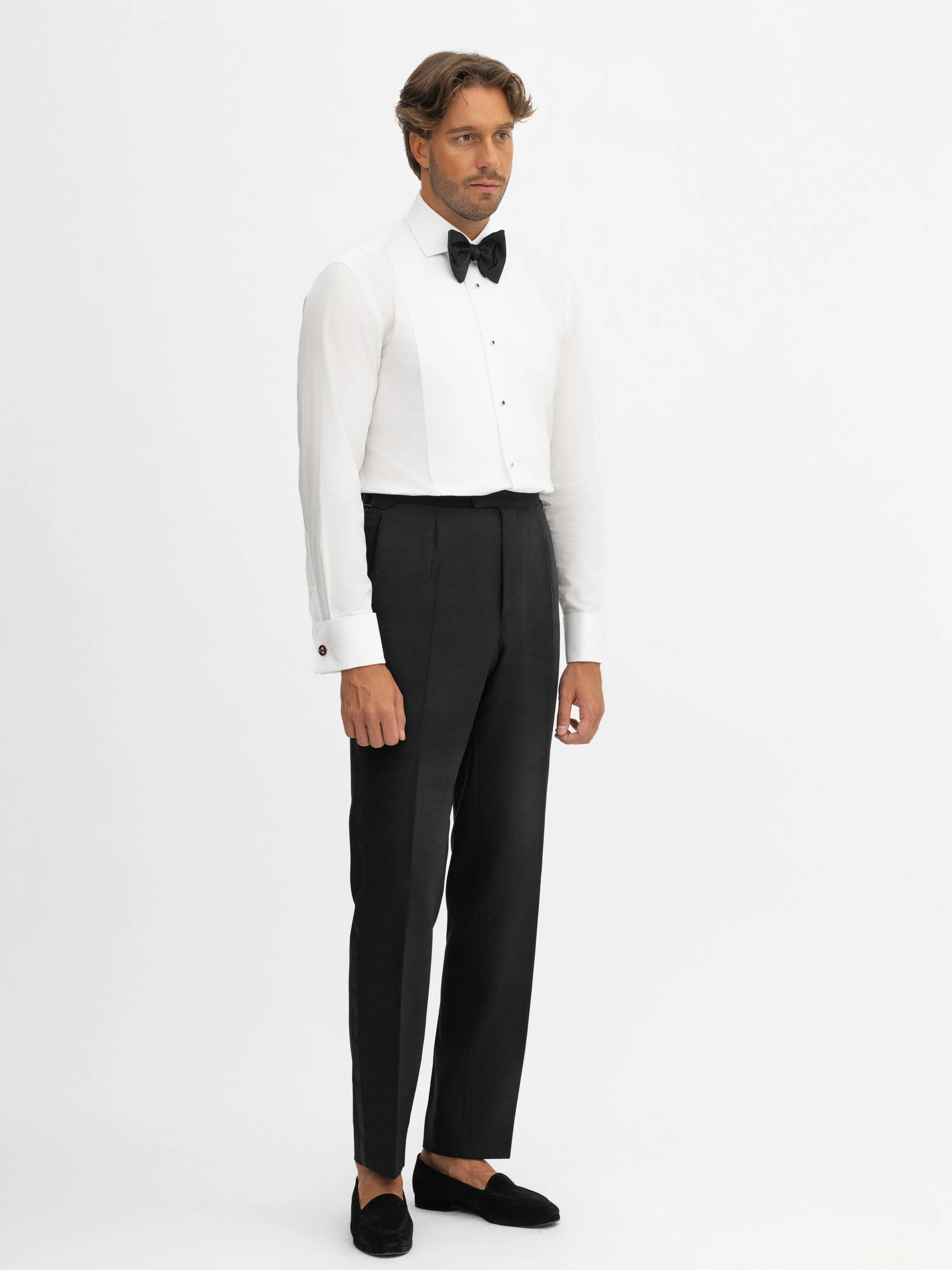 Black S130 Wool Tuxedo Trousers (Tailored Fit)