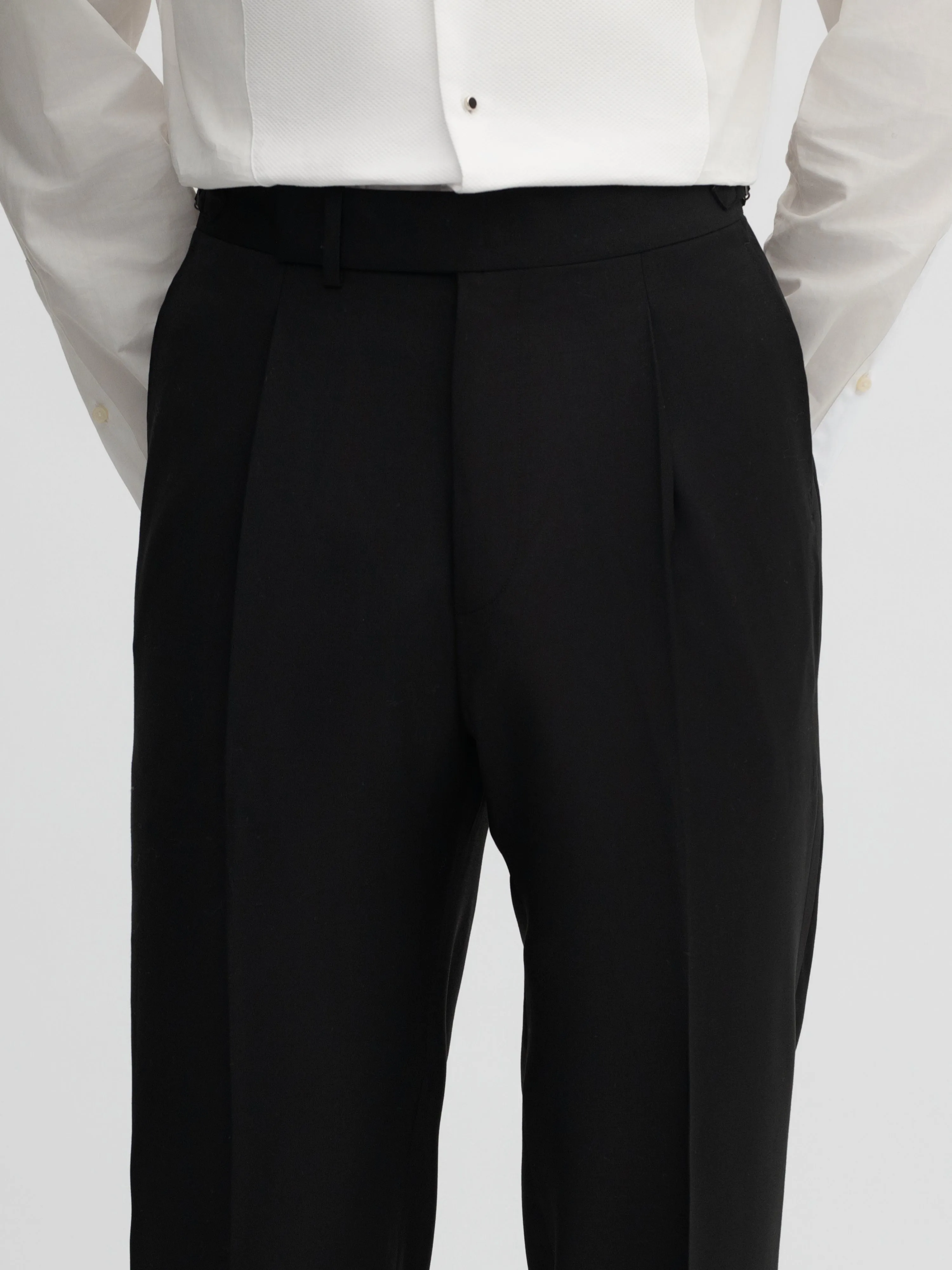 Black S130 Wool Tuxedo Trousers (Tailored Fit)