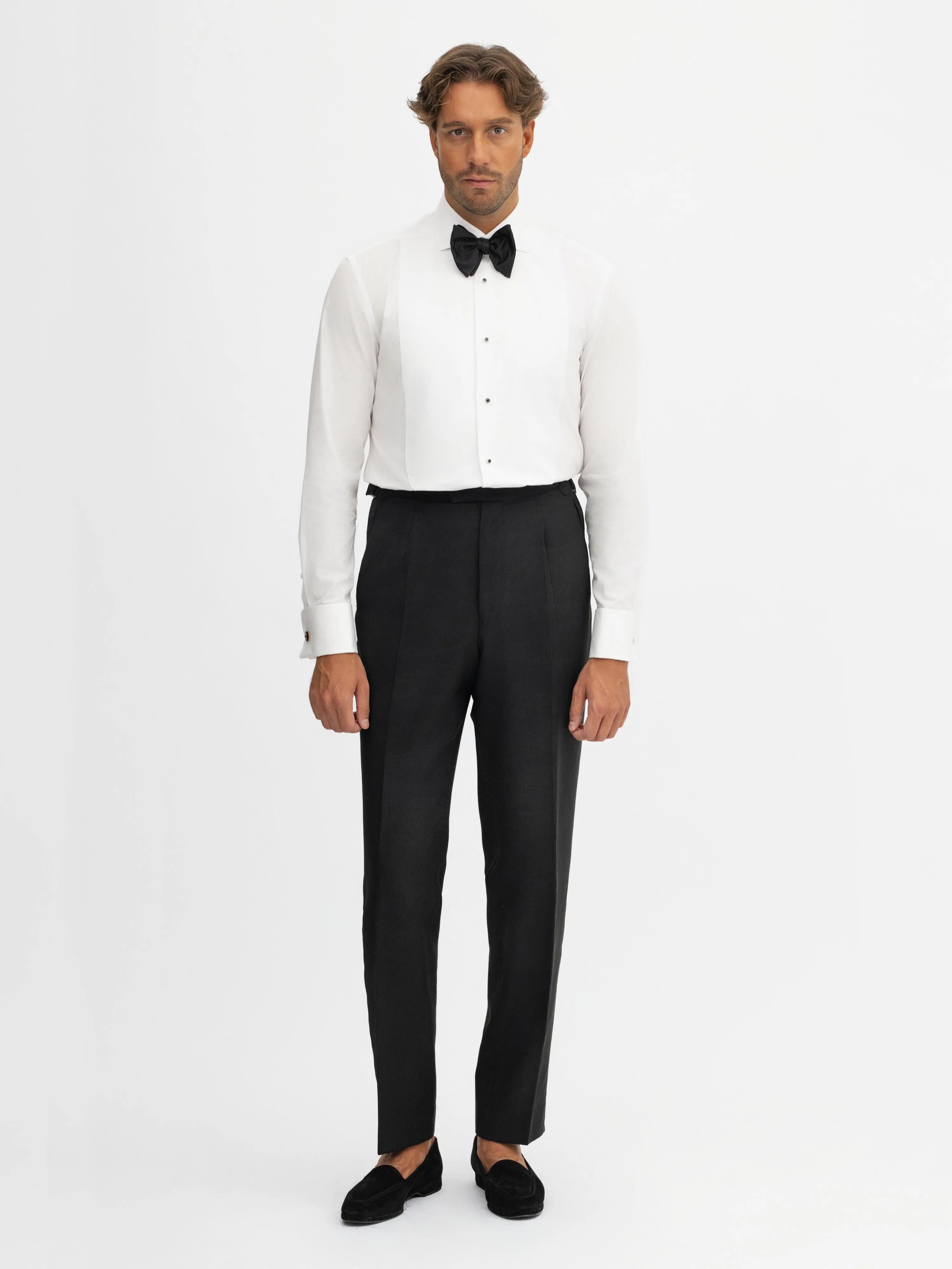 Black S130 Wool Tuxedo Trousers (Tailored Fit)