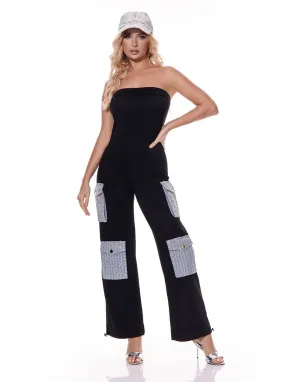 Black Solid Contrast Pocket Jumpsuit