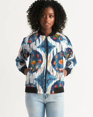 Blue Circle Ikat Women's Bomber Jacket