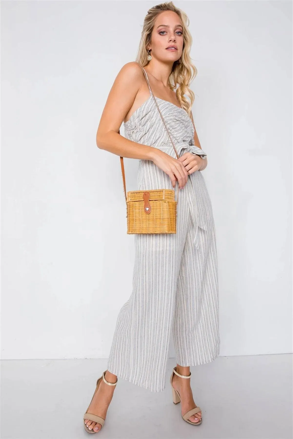 Blue Spaghetti Strap Striped Jumpsuit /4-2-1