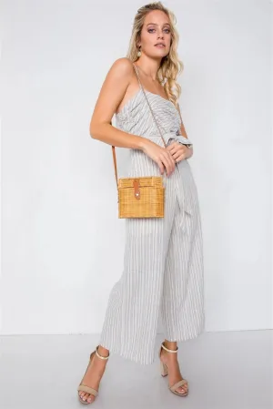 Blue Spaghetti Strap Striped Jumpsuit /4-2-1
