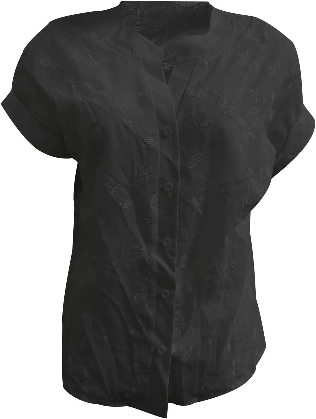 Business Dressy Blouses for Women Floral Embroidered Casual Work Tops Short Sleeve V Neck Button Down Shirts Tunics