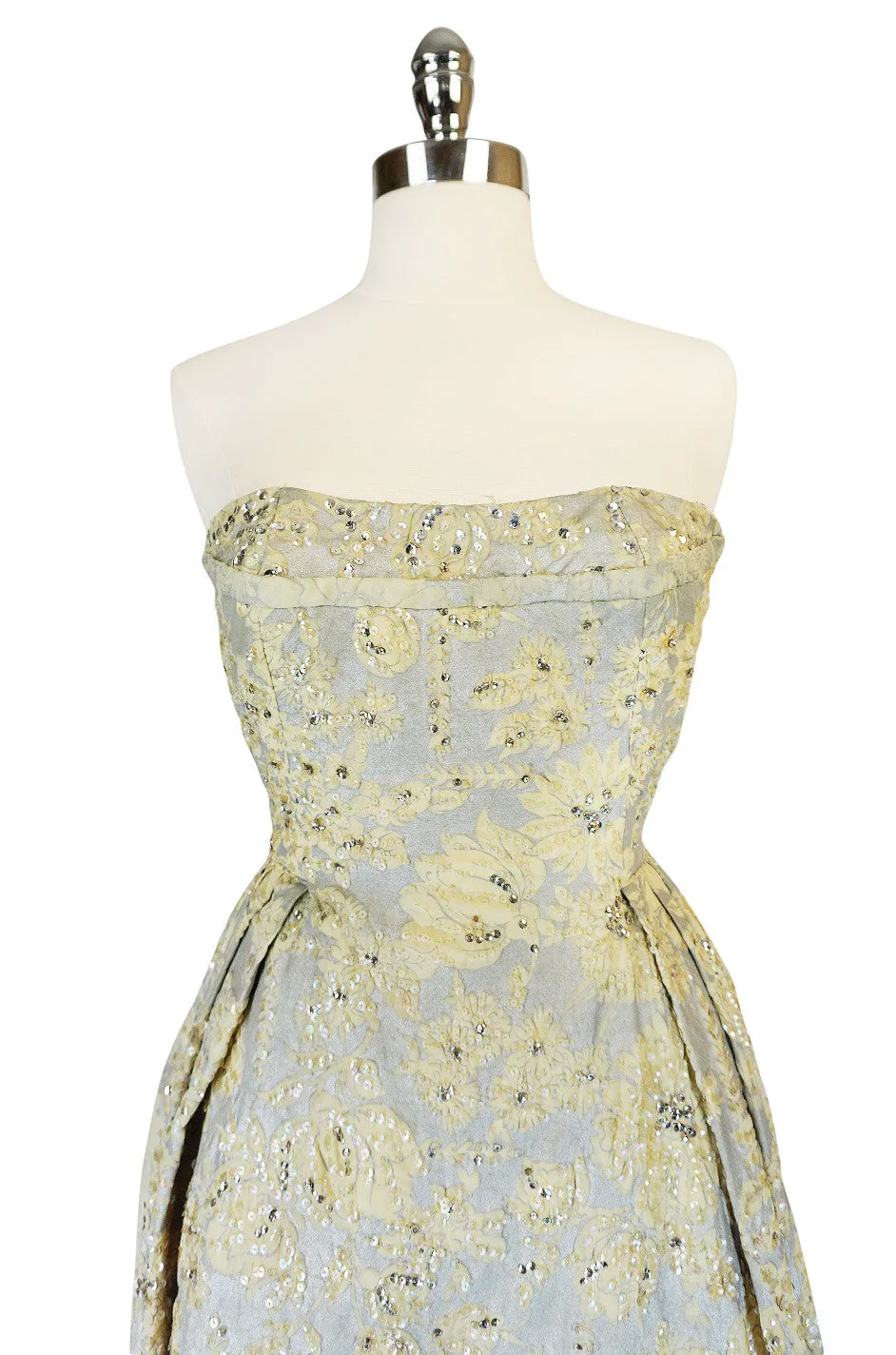 c.1953 Christian Dior Couture Silver & Sequin Fantasy Gown