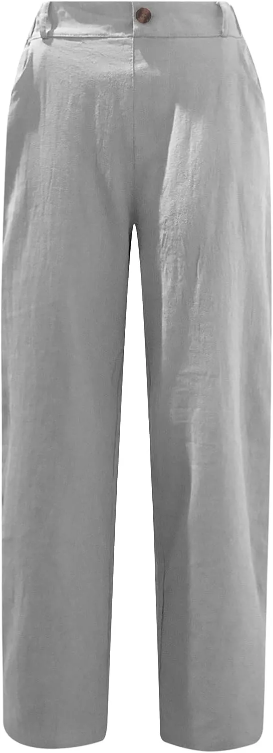 Capri Pants for Women Casual 2024 Summer Drawstring Elastic Waist Cotton Linen Pant Straight Leg Cropped Trousers
