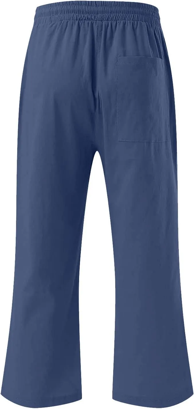 Capri Pants for Women Plus Size, Petite Linen Pants Wide Leg Summer Cotton Linen Capris Drawstring Cropped Trouser