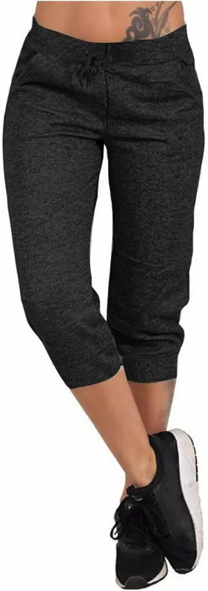 Capri Pants for Women Summer High Waisted Capris Pant Cropped Trouser Pants Stretchy Cinch Bottom Pant with Pocket