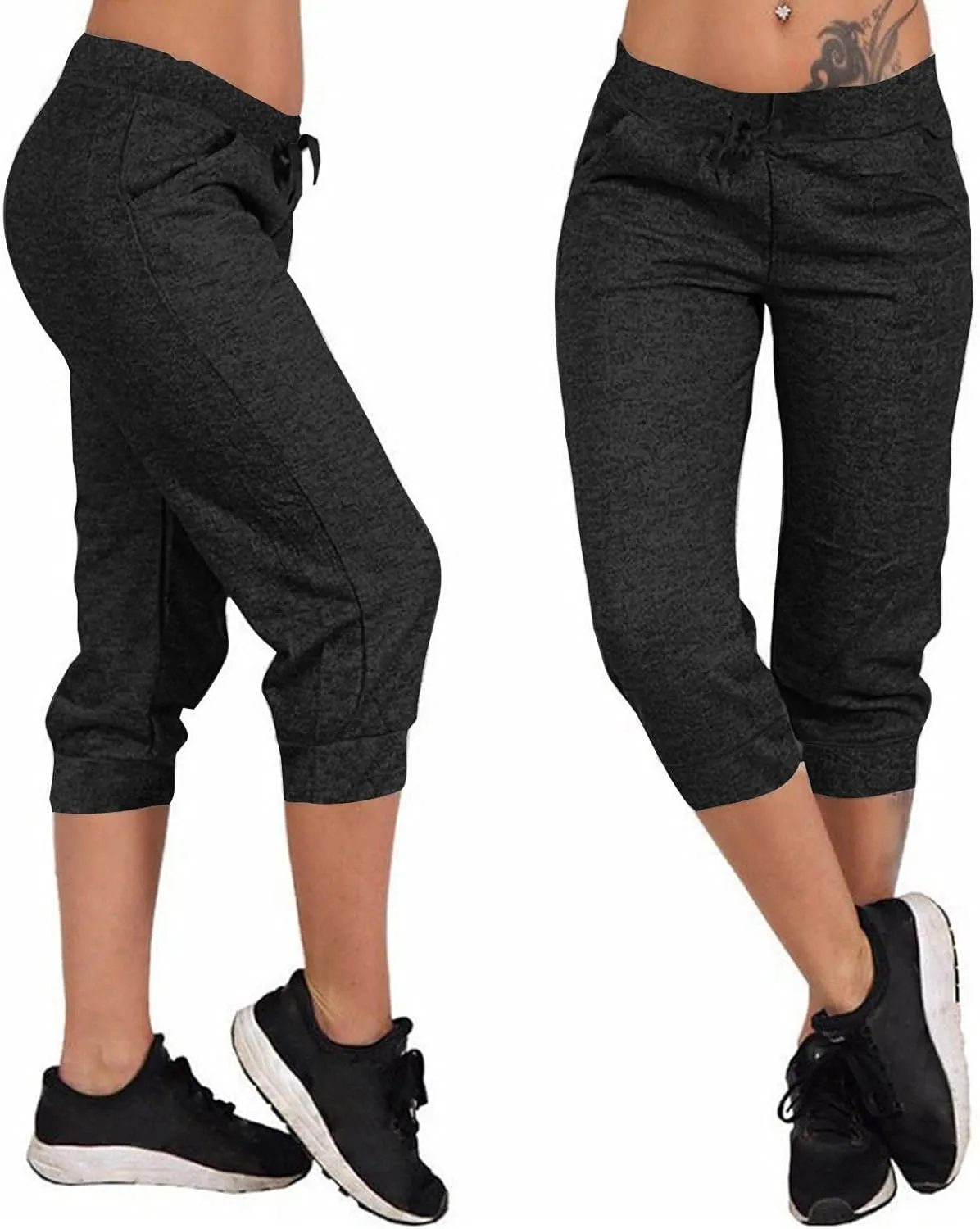 Capri Pants for Women Summer High Waisted Capris Pant Cropped Trouser Pants Stretchy Cinch Bottom Pant with Pocket