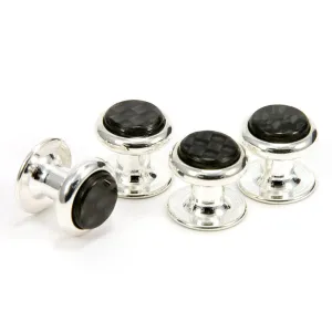 Carbon Fiber Silver Tuxedo Shirt Stud Set