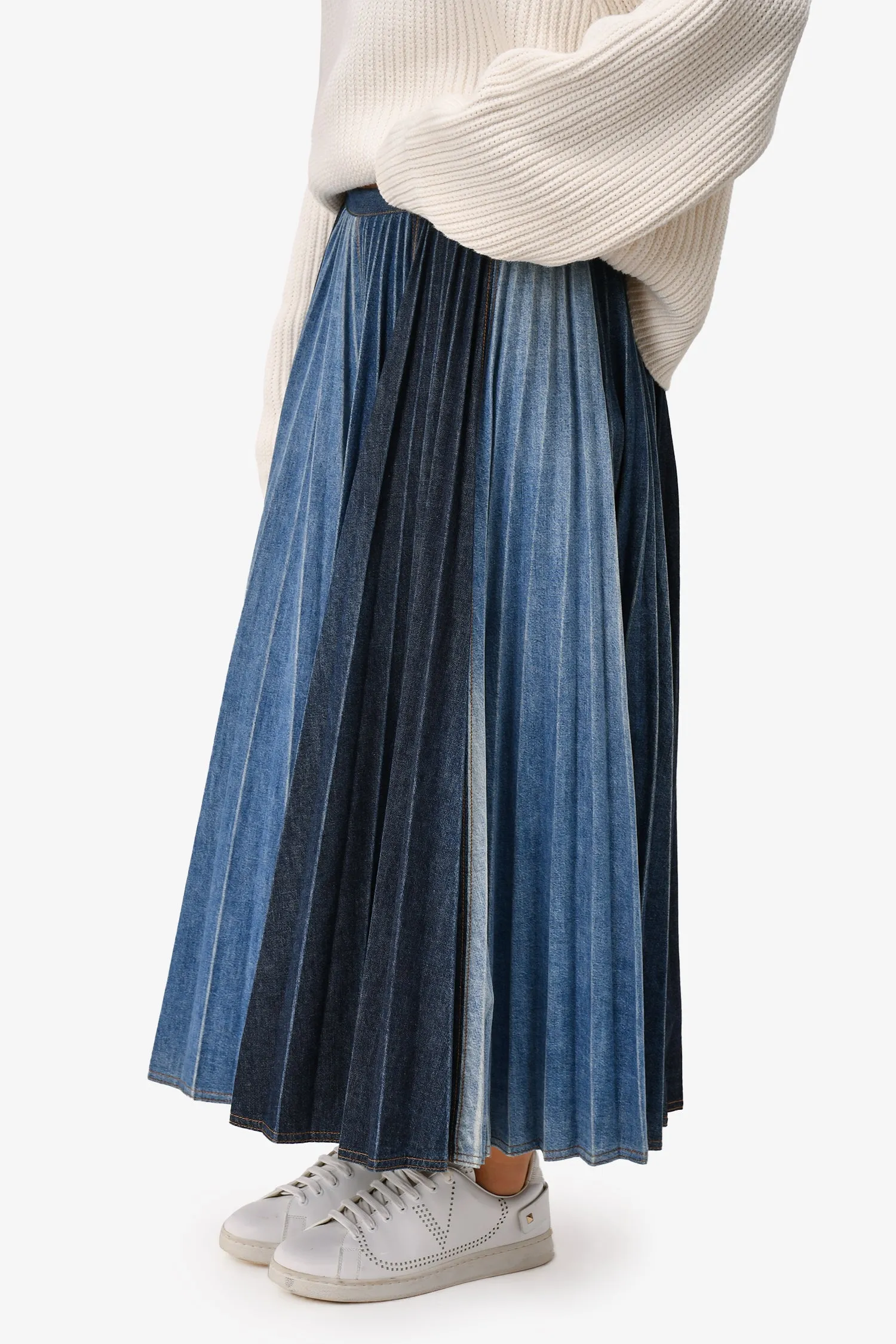 Christian Dior 2021 Two Toned Pleated Denim Midi Skirt Size 40