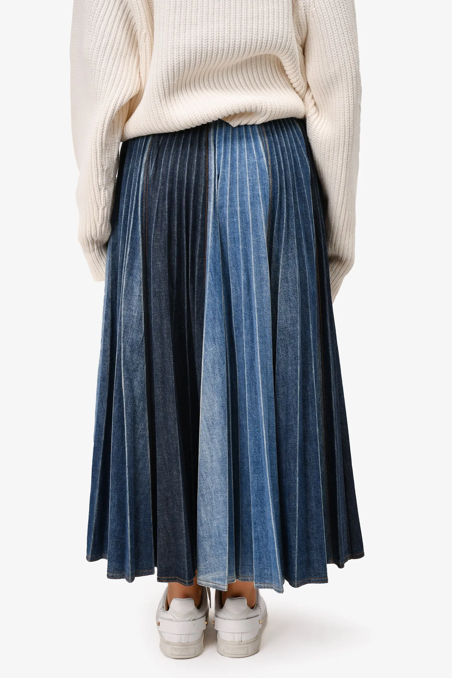 Christian Dior 2021 Two Toned Pleated Denim Midi Skirt Size 40