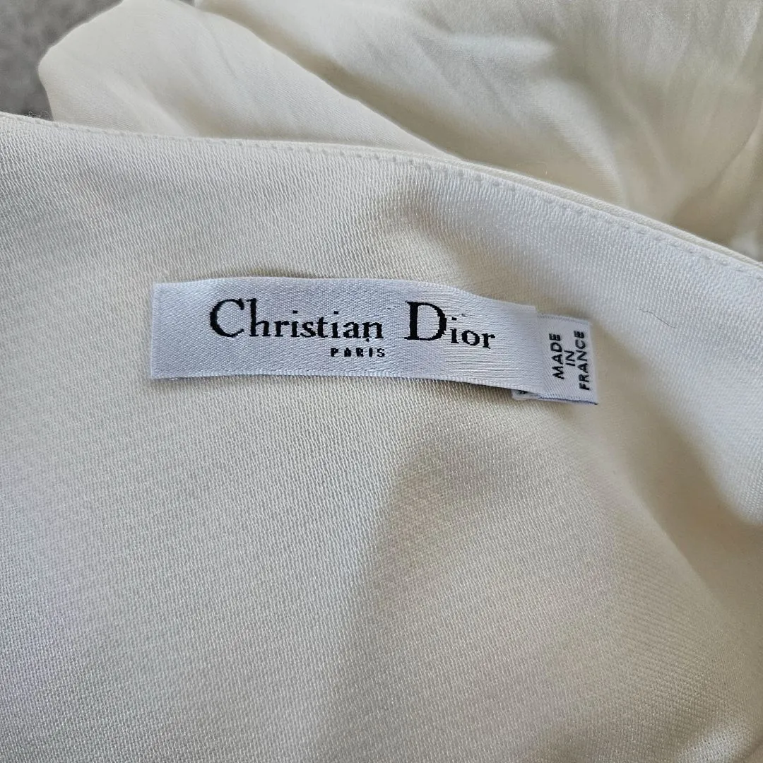 Christian Dior Beige Silk cutout pleated midi skirt