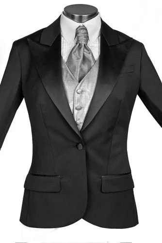 Classic Black Wide Peak Lapel Tuxedo Suit ( Pants with Tuxedo Stripe) (Two Piece)
