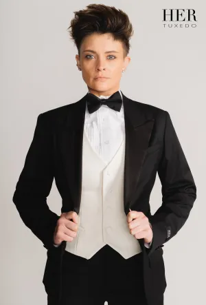 Classic Black Wide Peak Lapel Tuxedo Suit ( Pants with Tuxedo Stripe) (Two Piece)