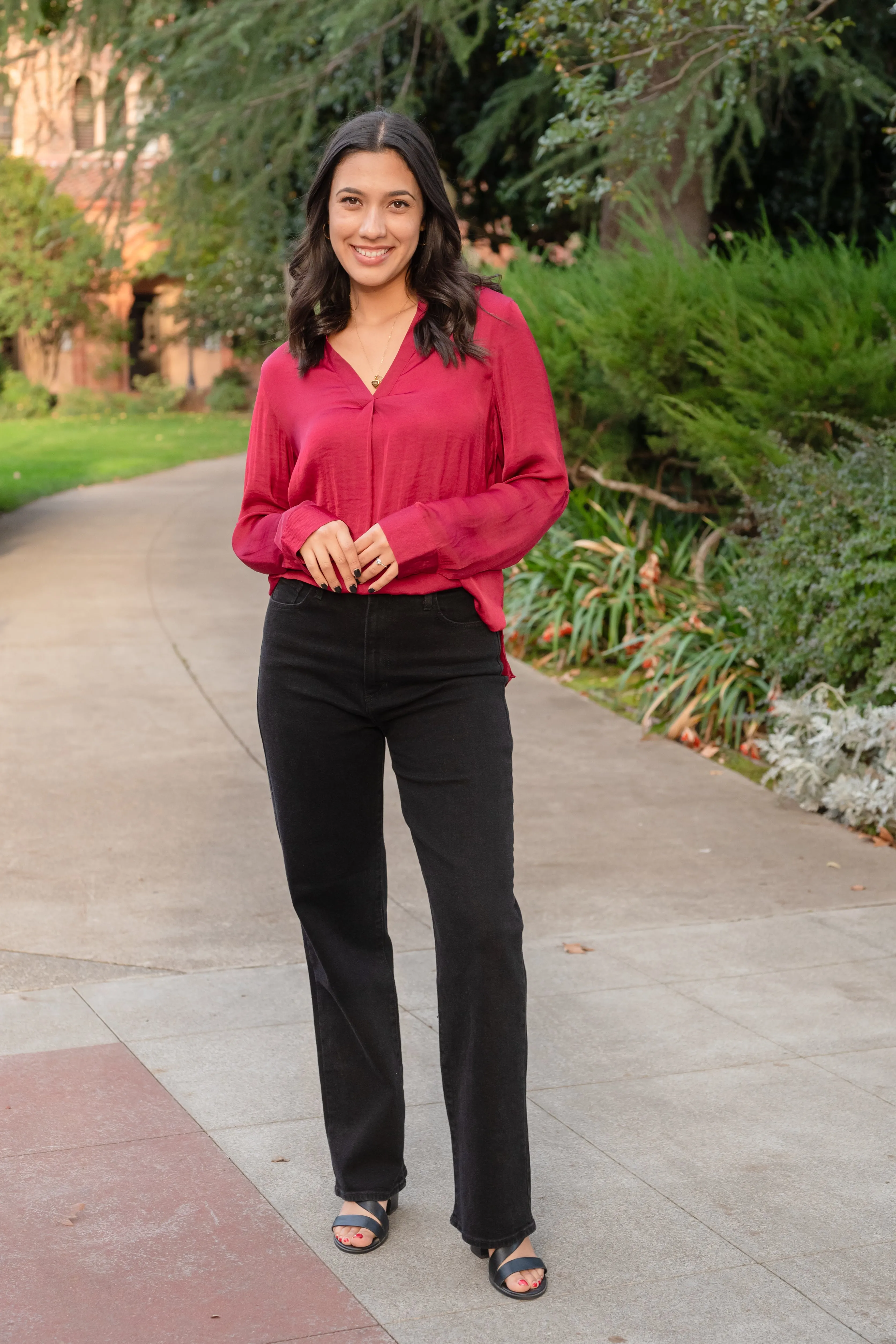 Collared Rolled Sleeve Satin Button Up