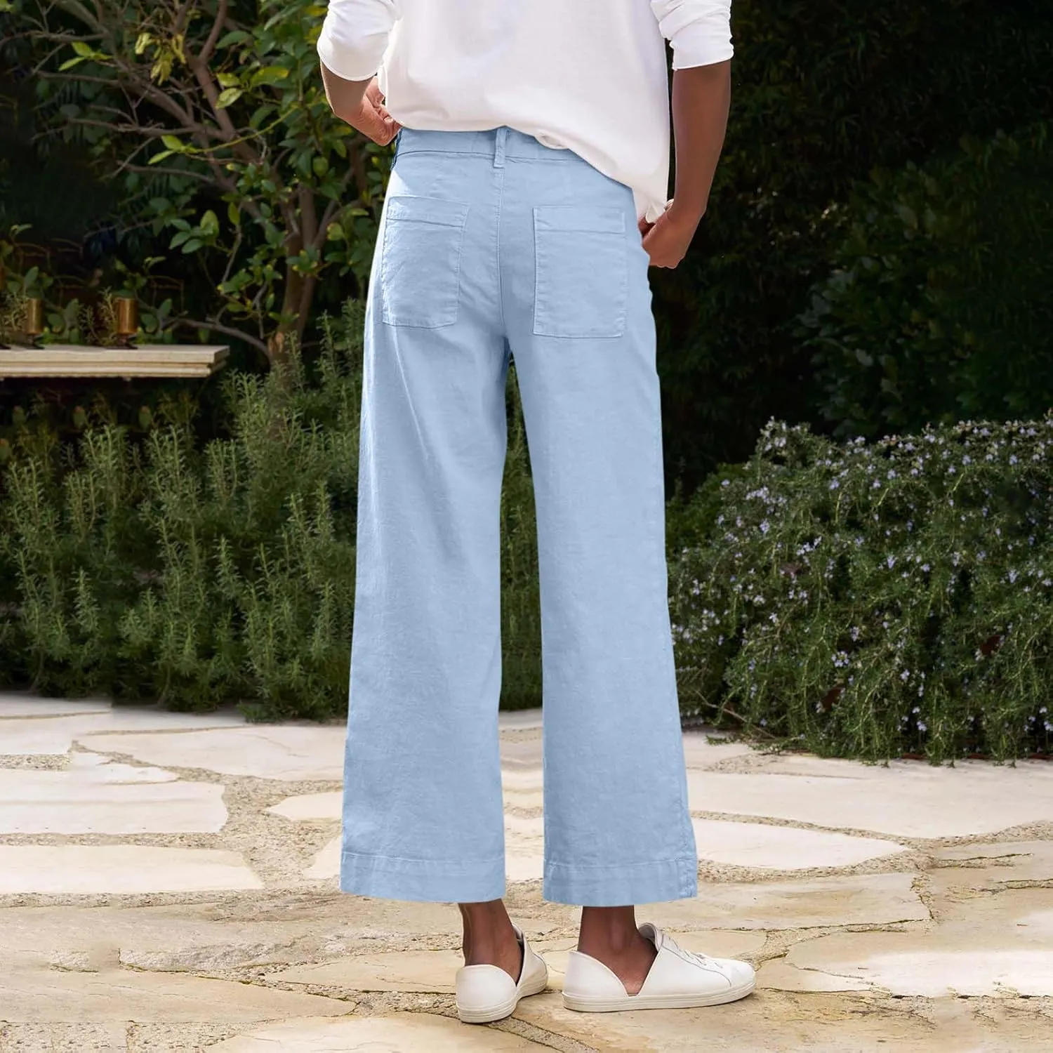 Cropped Linen Pants Women Summer Flare Wide Leg Pants High Waisted Work Pants Business Casual Bootcut Trouser Pants