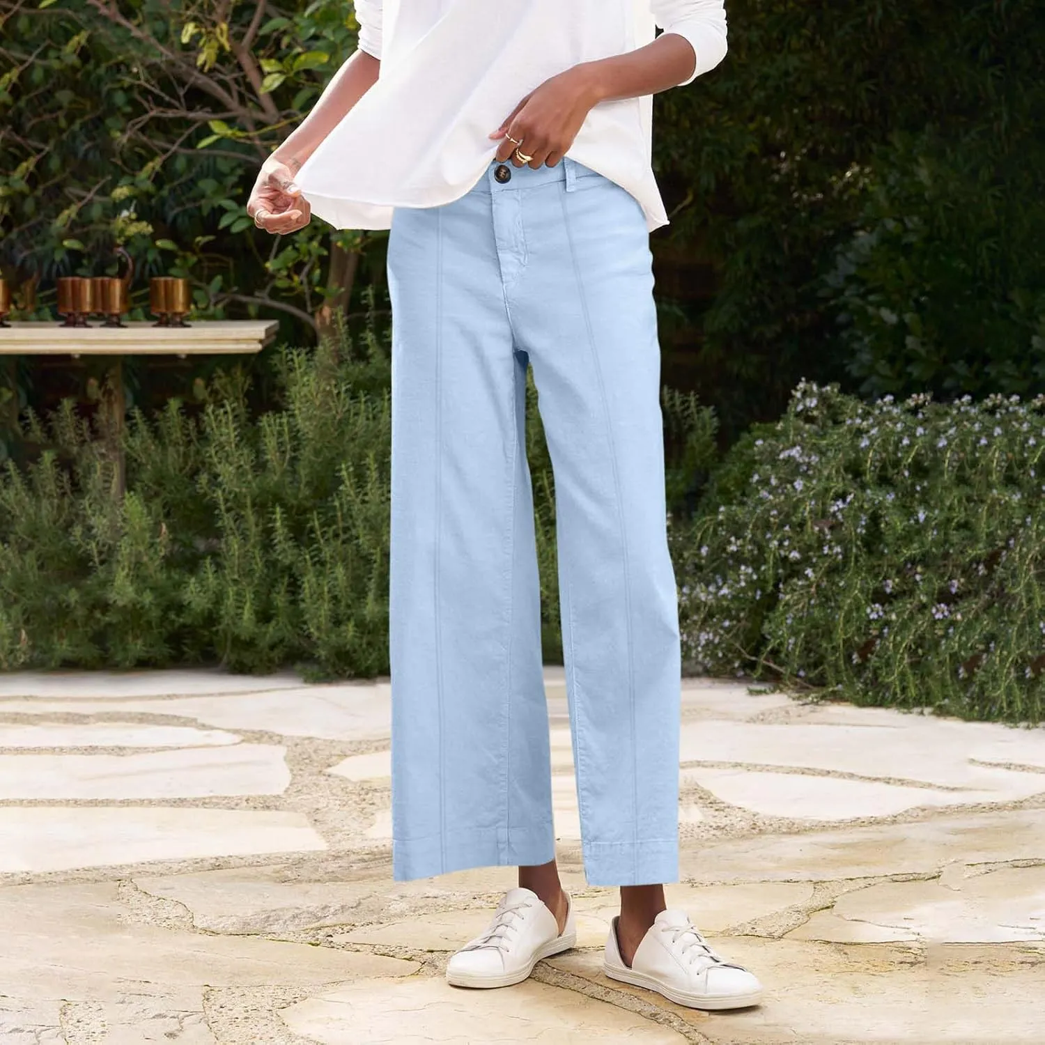 Cropped Linen Pants Women Summer Flare Wide Leg Pants High Waisted Work Pants Business Casual Bootcut Trouser Pants