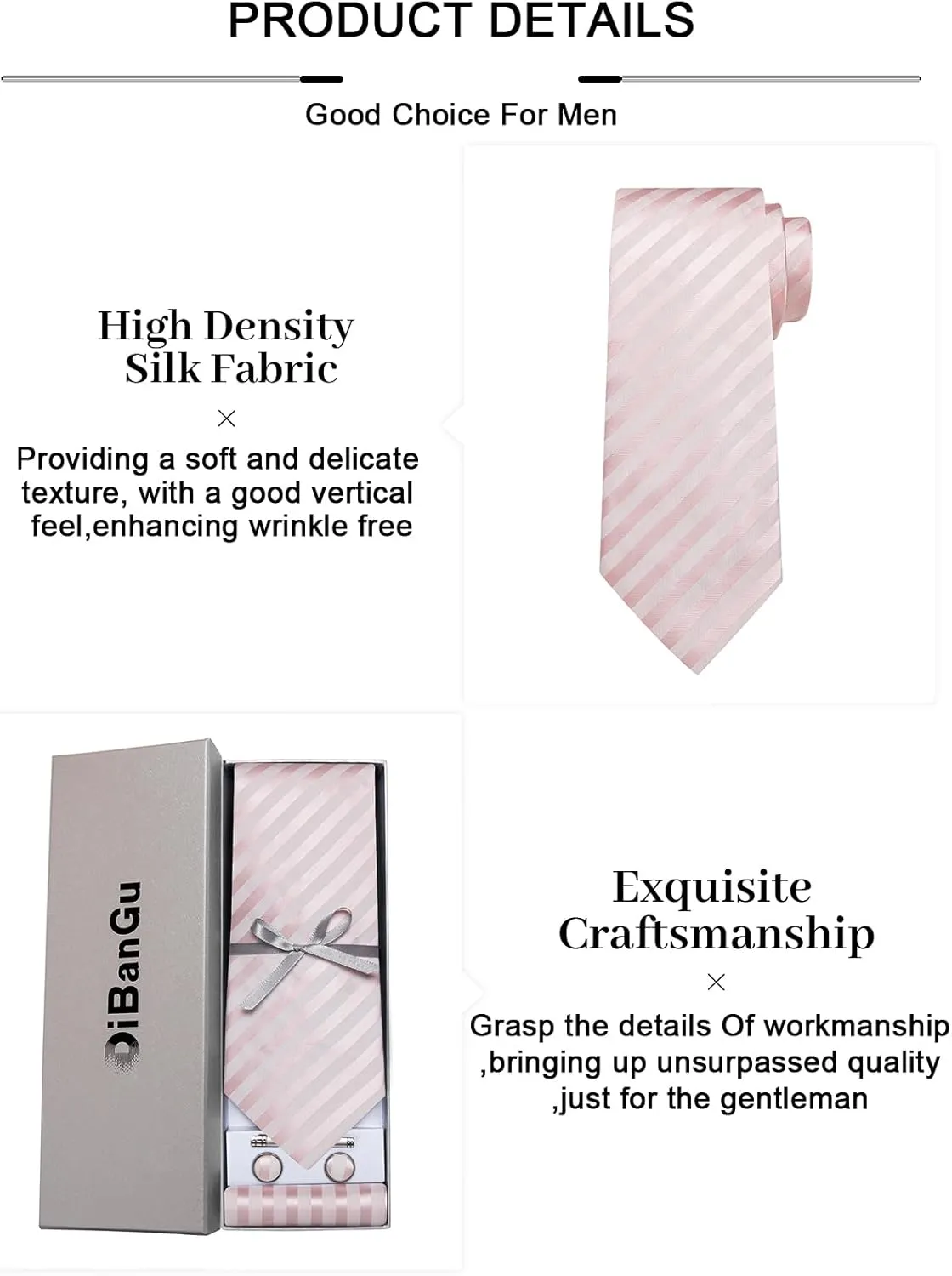 DiBanGu Mens Silk Necktie Solid Color Tie and Pocket Square Cufflink Tie Clip Set Woven Plain Ties for Men Wedding Party
