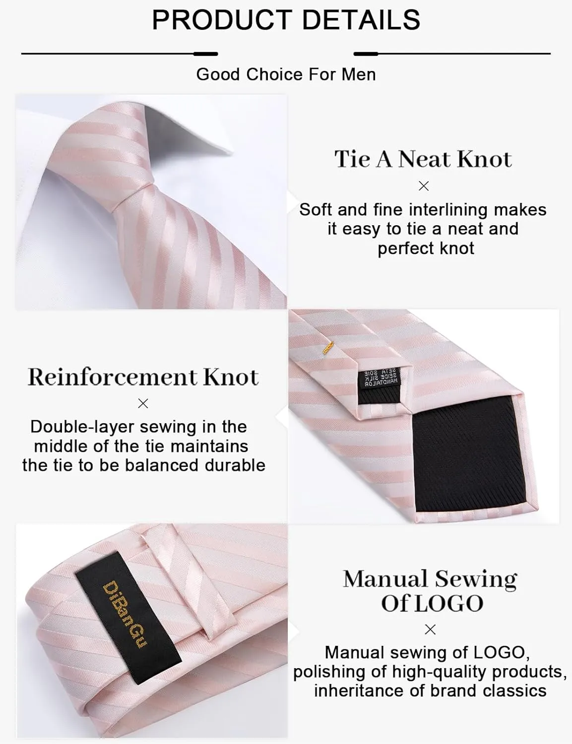 DiBanGu Mens Silk Necktie Solid Color Tie and Pocket Square Cufflink Tie Clip Set Woven Plain Ties for Men Wedding Party