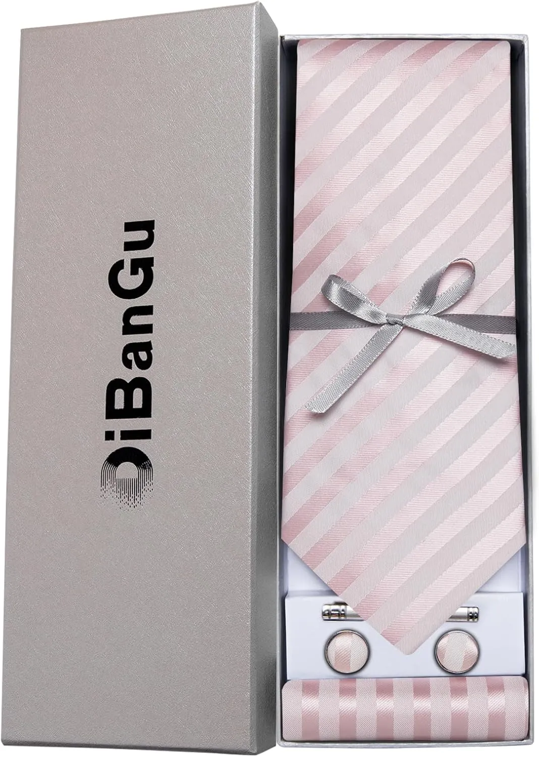 DiBanGu Mens Silk Necktie Solid Color Tie and Pocket Square Cufflink Tie Clip Set Woven Plain Ties for Men Wedding Party
