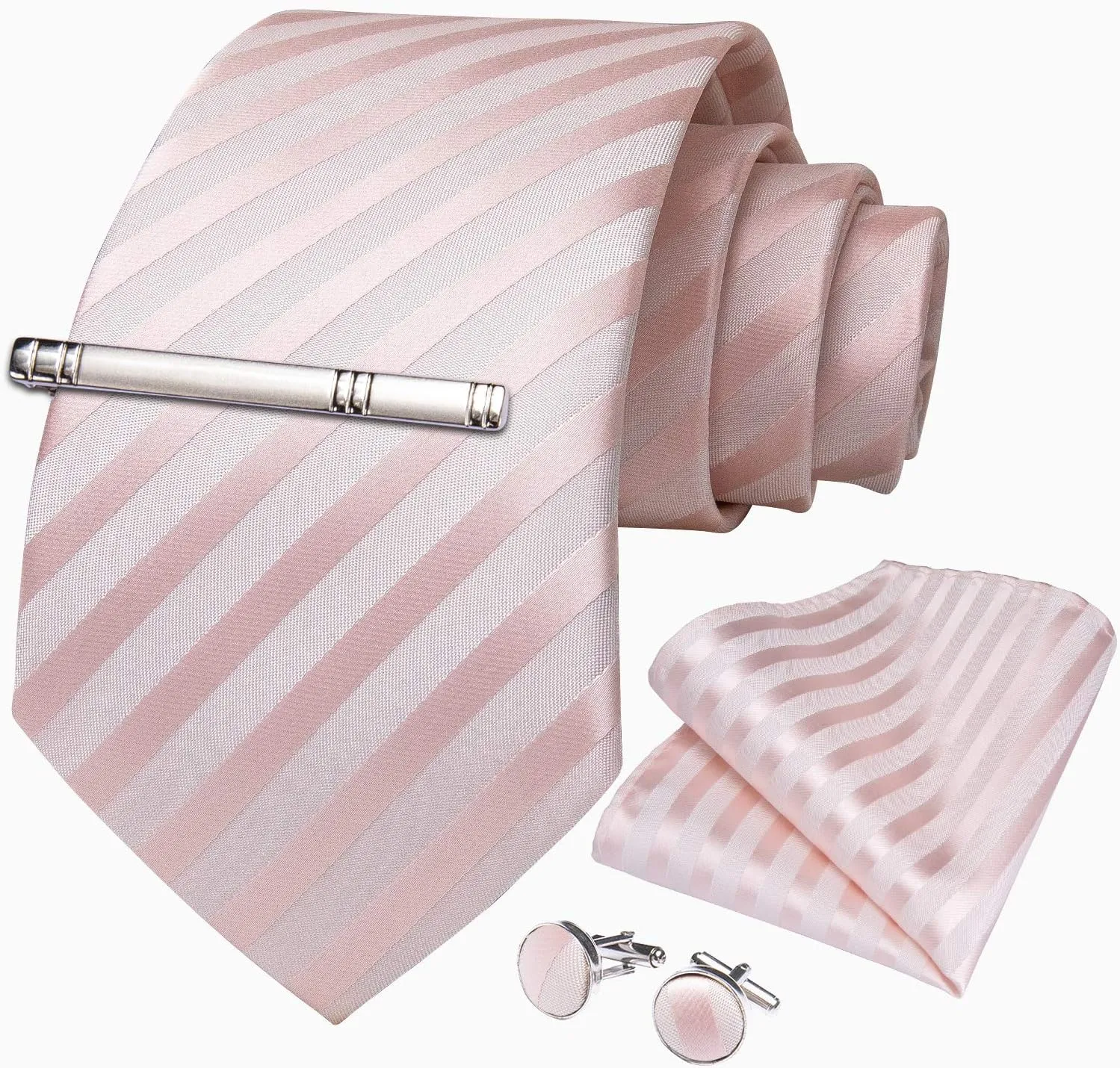 DiBanGu Mens Silk Necktie Solid Color Tie and Pocket Square Cufflink Tie Clip Set Woven Plain Ties for Men Wedding Party