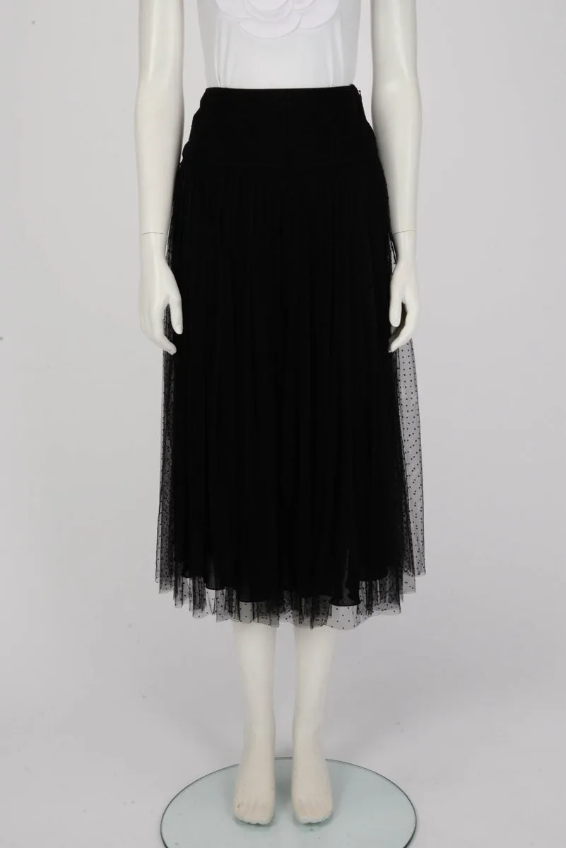 Dior Black Polka Dot Tulle Pleated Skirt FR 36