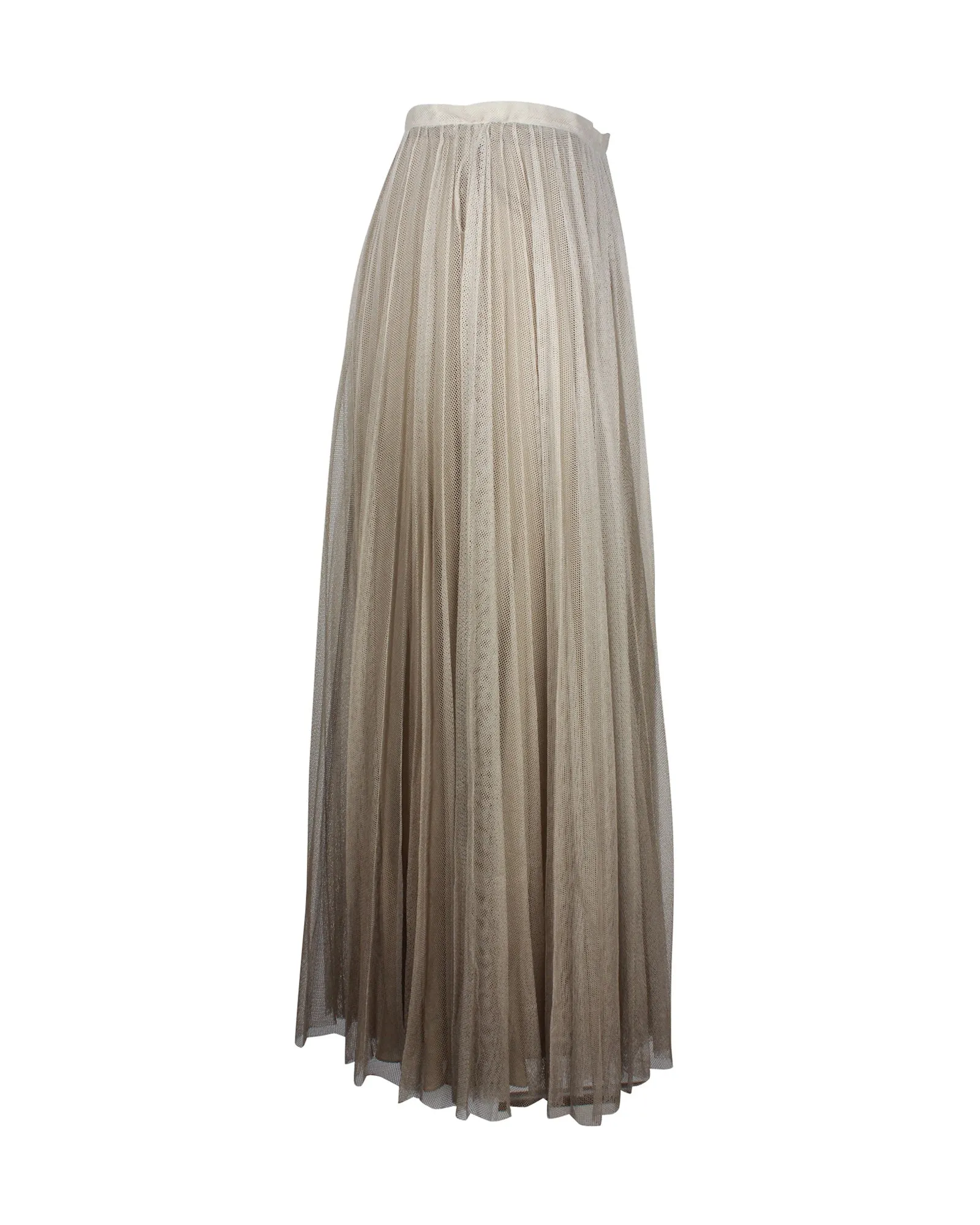 Dior Pleated Gradient Maxi Skirt in Beige Silk & Tulle