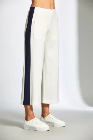 Ecru & Navy Contrast Stripe Wide Leg Trousers