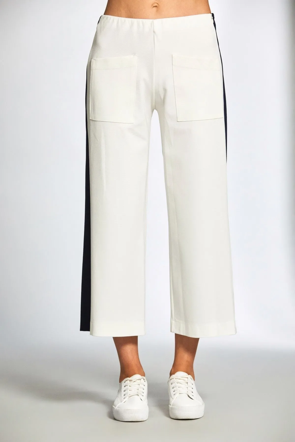 Ecru & Navy Contrast Stripe Wide Leg Trousers