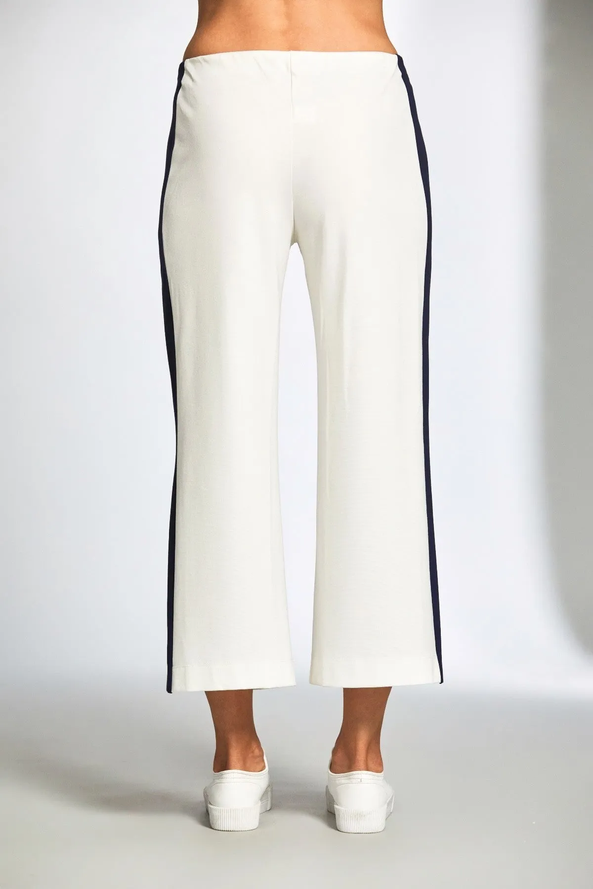 Ecru & Navy Contrast Stripe Wide Leg Trousers